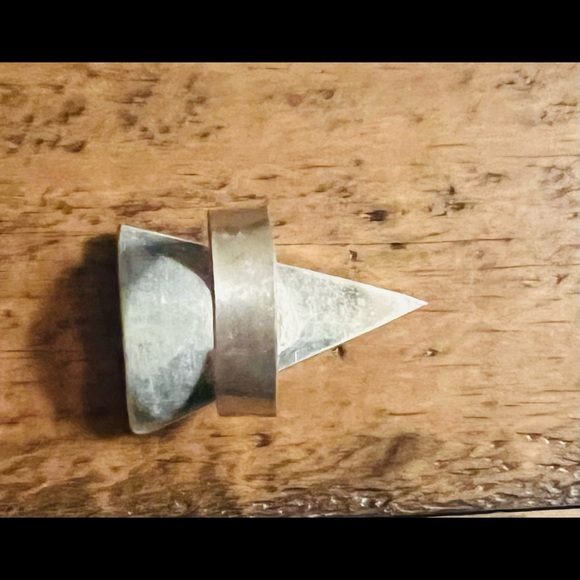 Oversized Estate Ring Triangle Shape Adjustable Sterling Ring Natural Coral - Picture 6 of 8